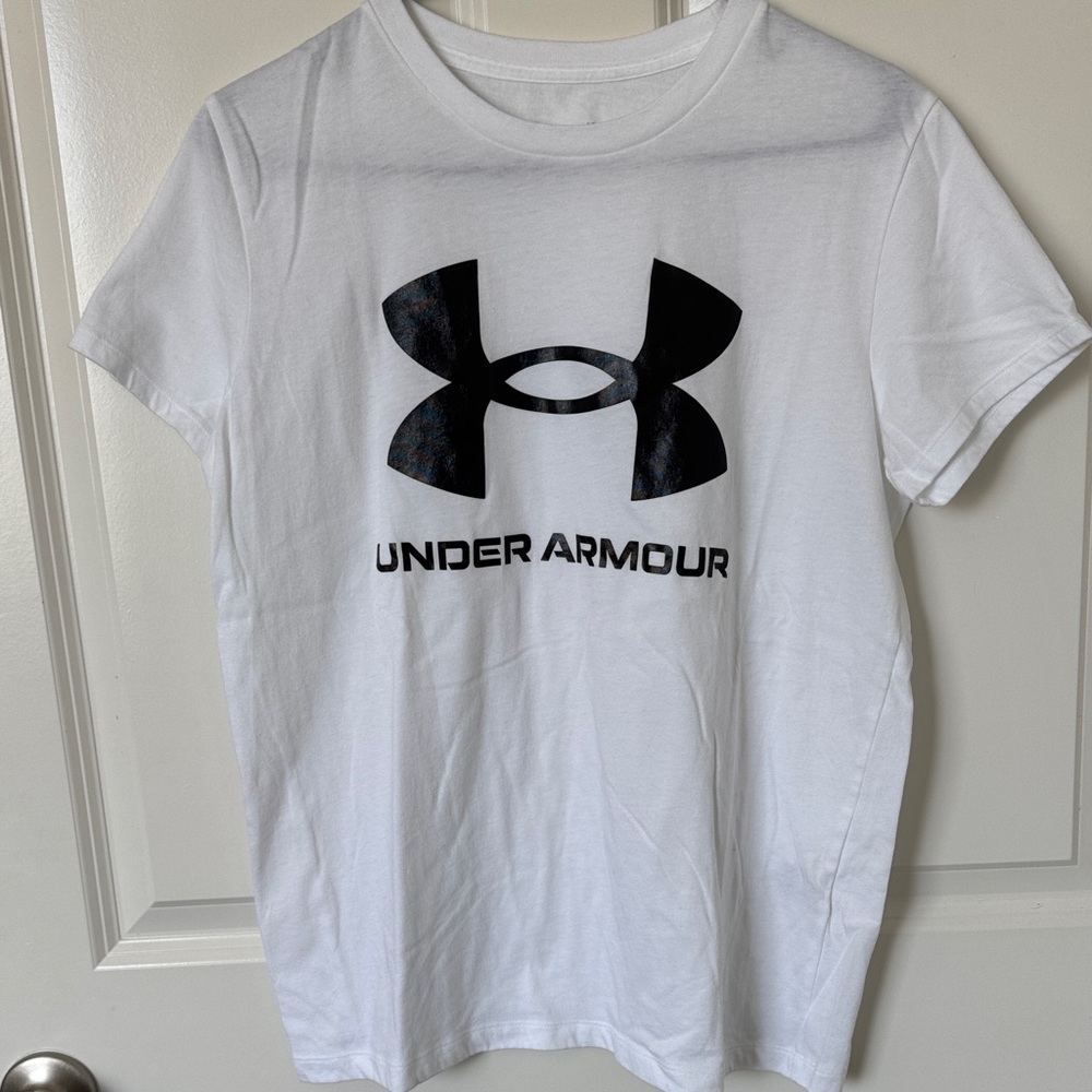 Under Armour White Tee with Black Emblem